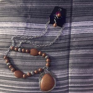 Brown Beaded Necklace and Earring Set